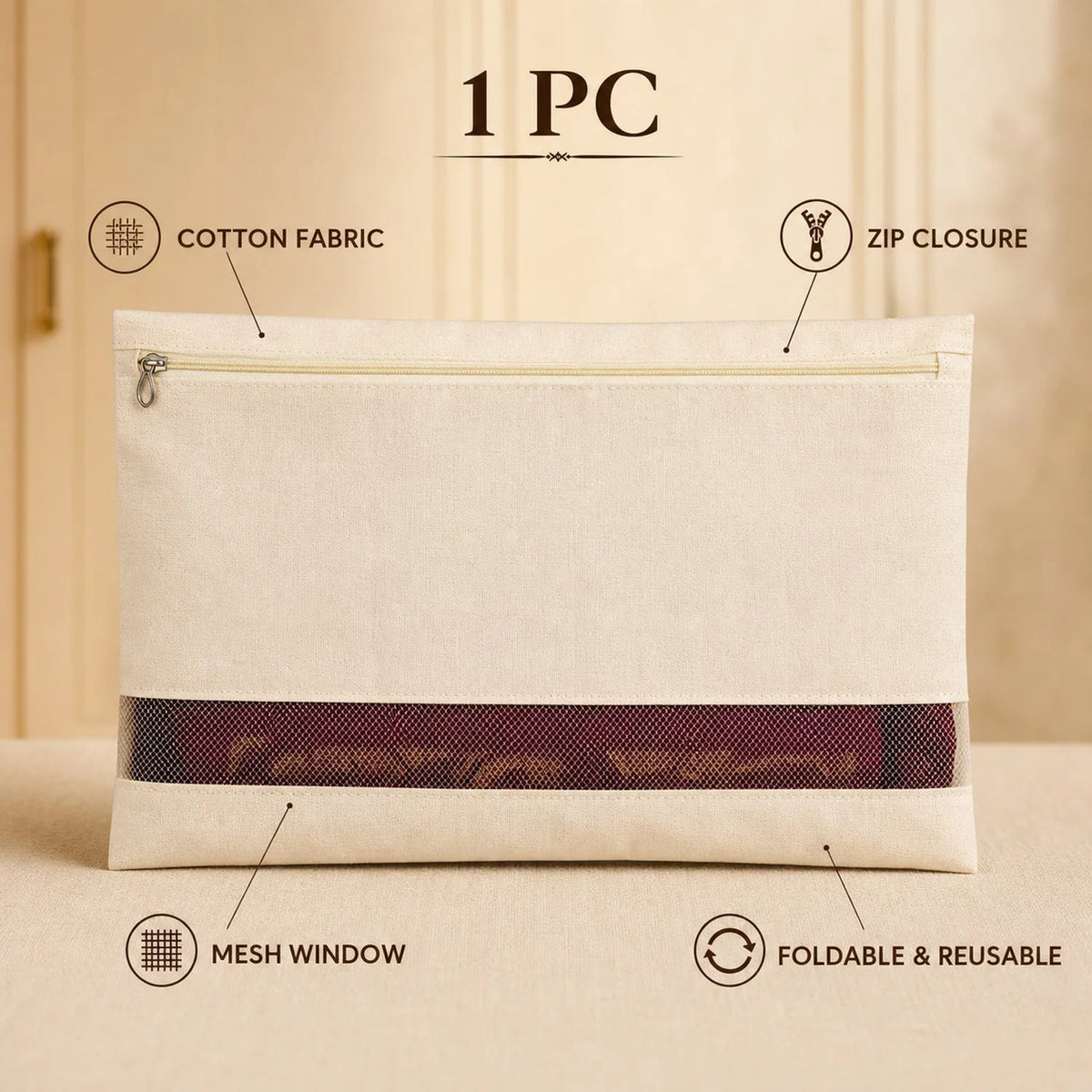 Zip Closure Saree Storage Pouch