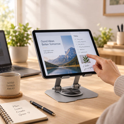 Foldable Metal Phone And Tablet Stand With Rotating Base (1 Pc)